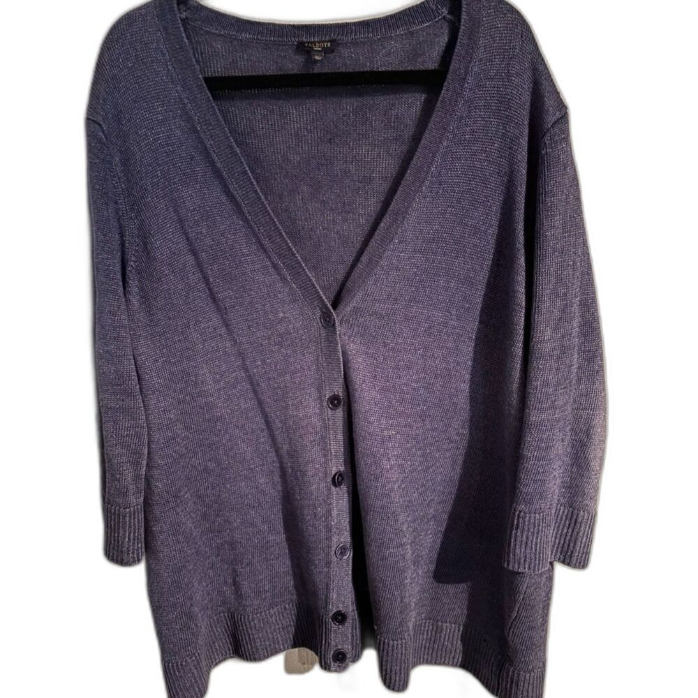 Talbots Woman 3X 100% Linen Navy 3/4 Sleeve Cardigan Classic Closet Staple Flaw
